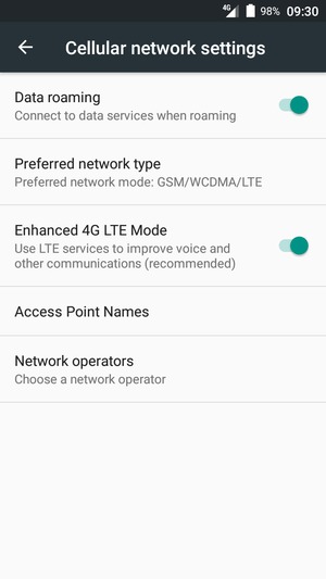 Turn Data roaming on or off