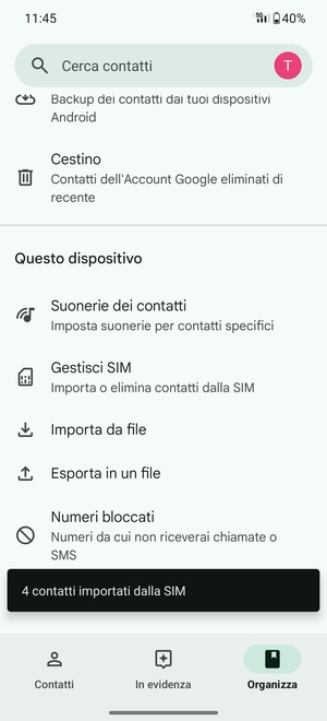 I tuoi contatti verranno salvati sul tuo account Google, e salvati sul tuo telefono la prossima volta che Google sarà sincronizzato.