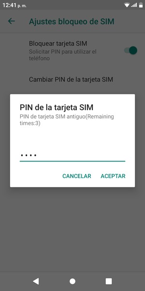 Introduzca su PIN de tarjeta SIM anterior y seleccione ACEPTAR