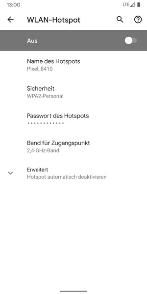 Wählen Sie Passwort des Hotspots