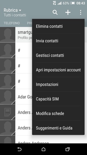 Seleziona Gestisci contatti