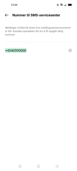 Skriv inn Nummer til SMS-servicecenter