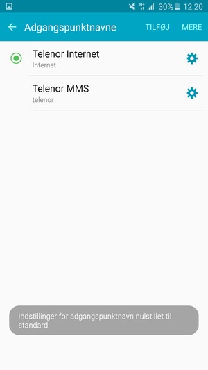 Din telefon vil nulstille til standard internet- og MMS-indstillinger