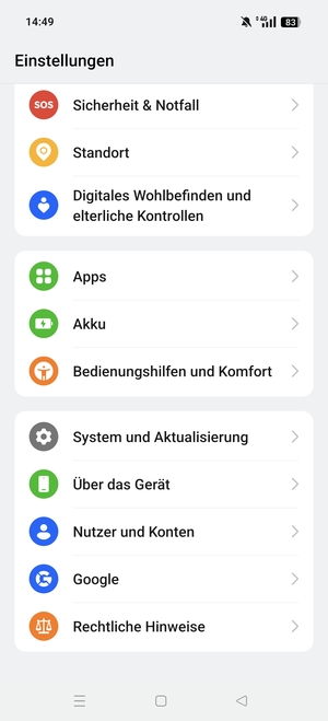 Scrollen Sie und wählen Sie  Nutzer und Konten