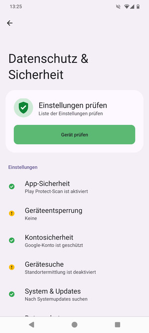 Um Ihre Bildschirmsperre zu aktivieren, gehen Sie zum Sicherheit & Datenschutz Menü und wählen Sie  Geräteentsperrung