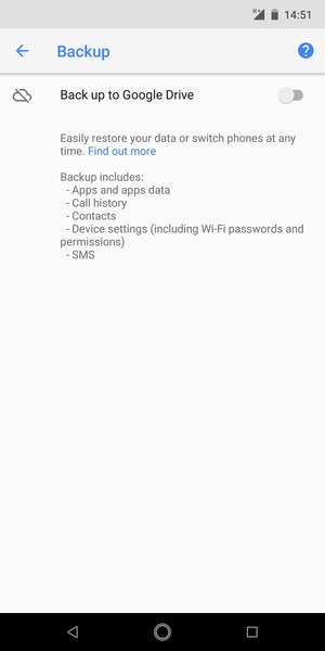 Turn on Back up to Google Drive