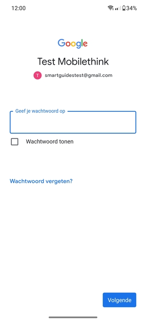 Voer uw wachtwoord in en selecteer Volgende