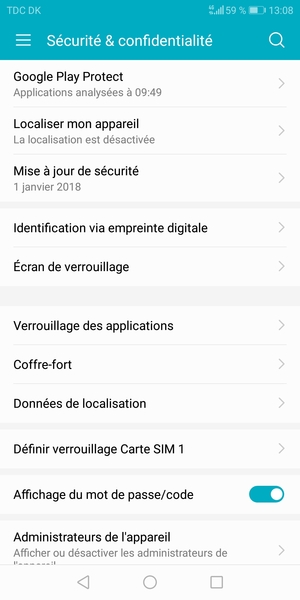 Sélectionnez Définir  verrouillage Carte SIM
