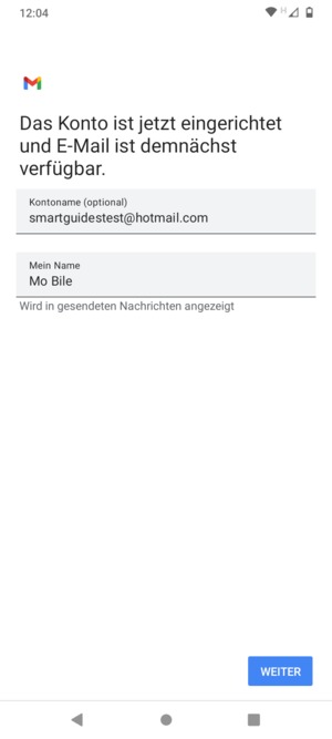 Geben Sie Ihrem Konto einen Namen und geben Sie Ihren Namen ein. Wählen Sie WEITER