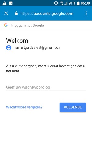 Voer uw wachtwoord in en selecteer VOLGENDE