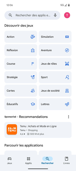 Sélectionnez la barre de Recherche