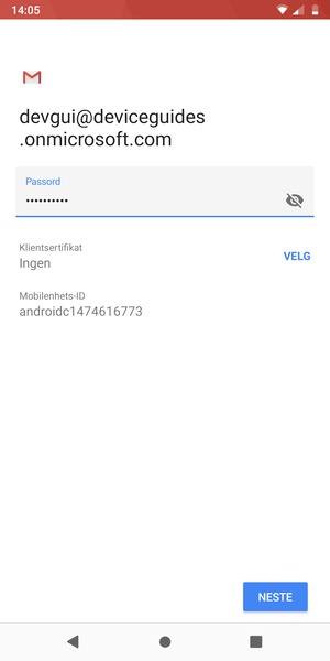 Skriv inn passord og velg NESTE