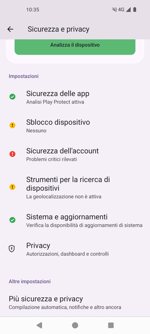 Scorri e seleziona Piú sicurezza e privacy