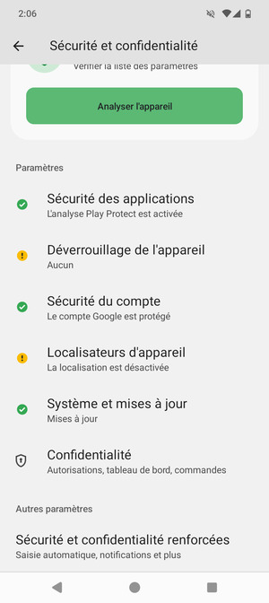 Faites défiler et sélectionnez Sécurité et confidentialité renforcées