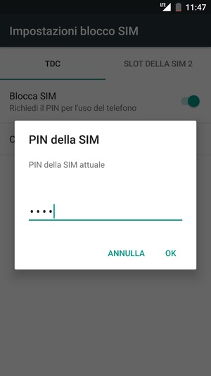 Inserisci PIN della SIM attuale e seleziona OK