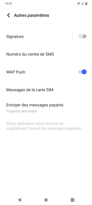 Sélectionnez Numéro du centre de SMS