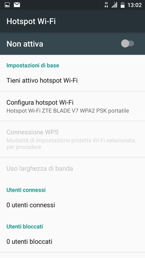 Seleziona Configura hotspot Wi-Fi