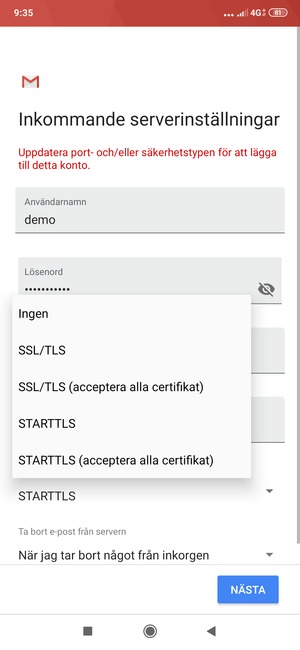 Välj Ingen och välj NÄSTA