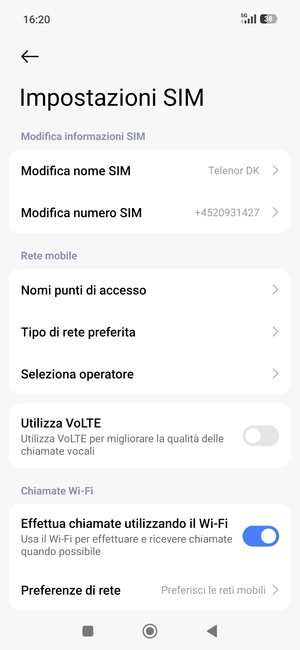 Seleziona Tipo di rete preferita
