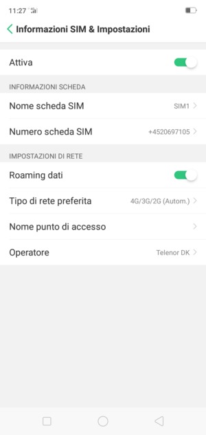 Attiva o disattiva Roaming dati