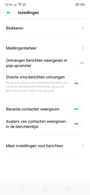 Selecteer Meer instellingen voor berichten
