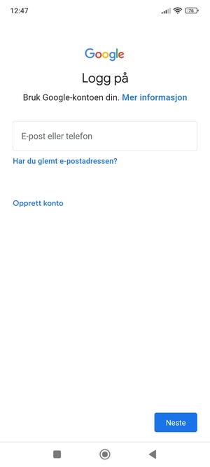Skriv inn din Gmail-adresse og velg Neste