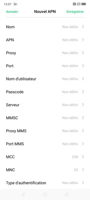 Saisissez les informations Internet