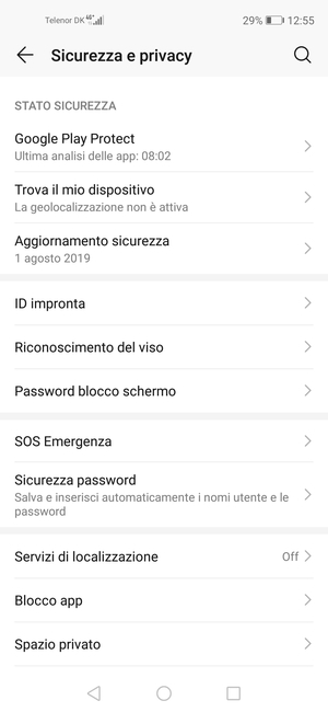 Per attivare il blocco dello schermo, vai al menu Sicurezza e privacy e seleziona Password blocco schermo