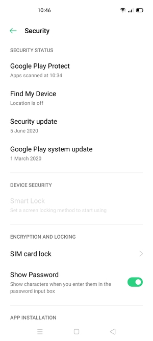Scroll to and select SIM card lock