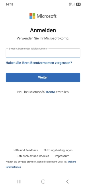 Geben Sie Ihre Hotmail Adresse ein und wählen Sie Weiter