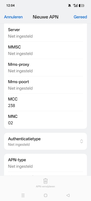Scroll naar beneden en voer mms-gegevens in