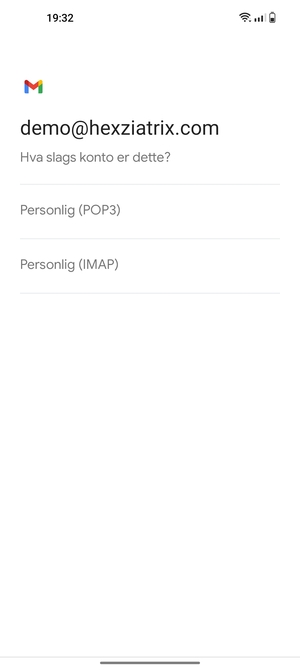 Velg Personlig (POP3) eller Personlig (IMAP)