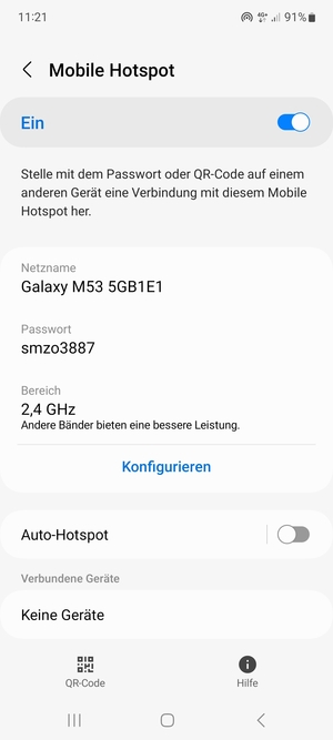 Ihr Handy ist jetzt für die Verwendung als Modem eingerichtet