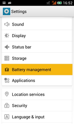 Scroll to and select Battery management