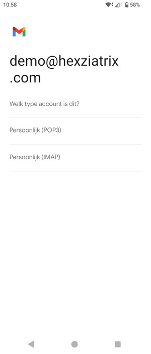 Selecteer Persoonlijk (POP3) of Persoonlijk (IMAP)