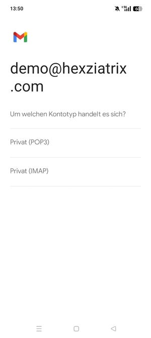 Wählen Sie Privat (POP3) oder Privat (IMAP)