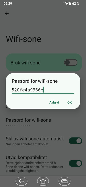 Skriv inn et Wi-Fi hotspot-passord på minst 8 tegn og velg OK