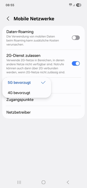 Wählen Sie die gewünschte Option