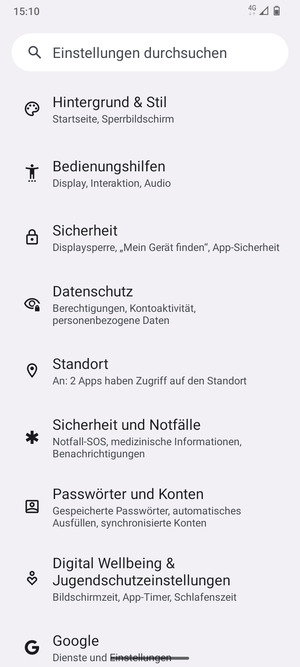 Scrollen Sie und wählen Sie Standort
