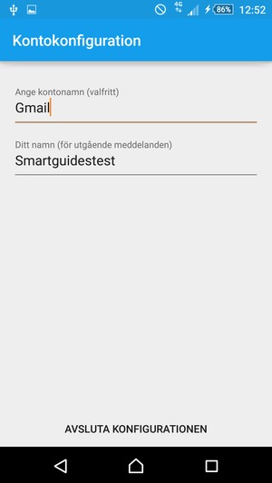 Ge ditt konto ett namn och ange ditt namn. Välj AVSLUTA KONFIGURATIONEN