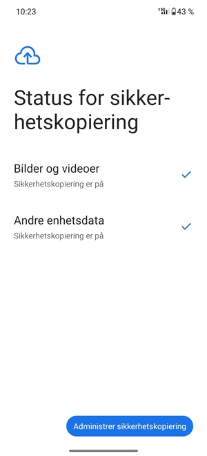 Velg Administrer sikkerhetskopiering