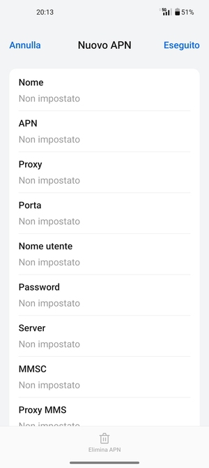 Inserisci le informazioni di Internet