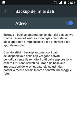 Seleziona il tasto Indietro