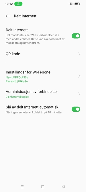 Telefonen din er konfigurert for bruk som et modem