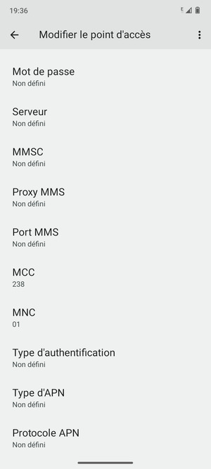 Faites défiler vers le bas et saisissez les informations Internet