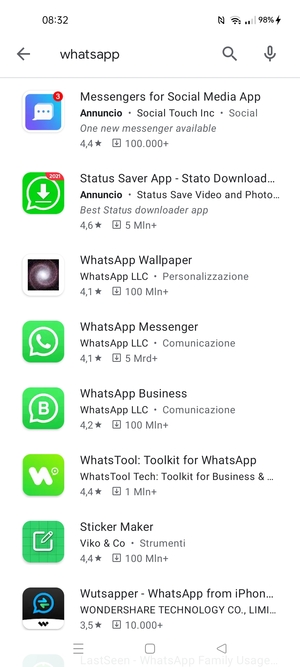 Seleziona l'applicazione