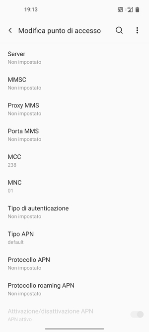 Scorri verso il basso e inserisci le informazioni degli MMS