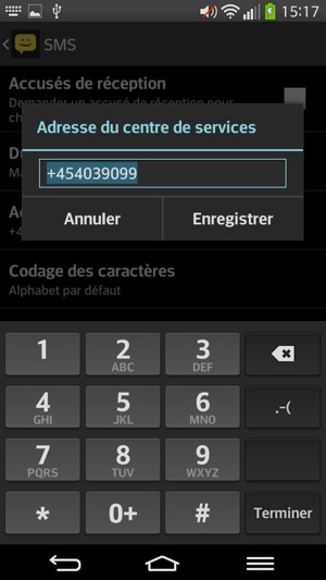 Saisissez le numéro du Centre de services et sélectionnez Enregistrer