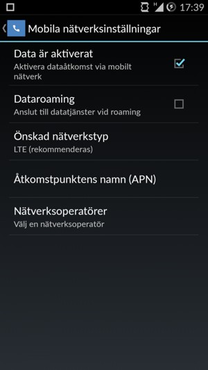 Välj Åtkomstpunktens namn (APN)