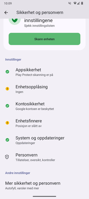 For å bytte PIN-koden til SIM-kortet, gå til Sikkerhet og personvern-menyen og bla til og velg Mer sikkerthet og personvern